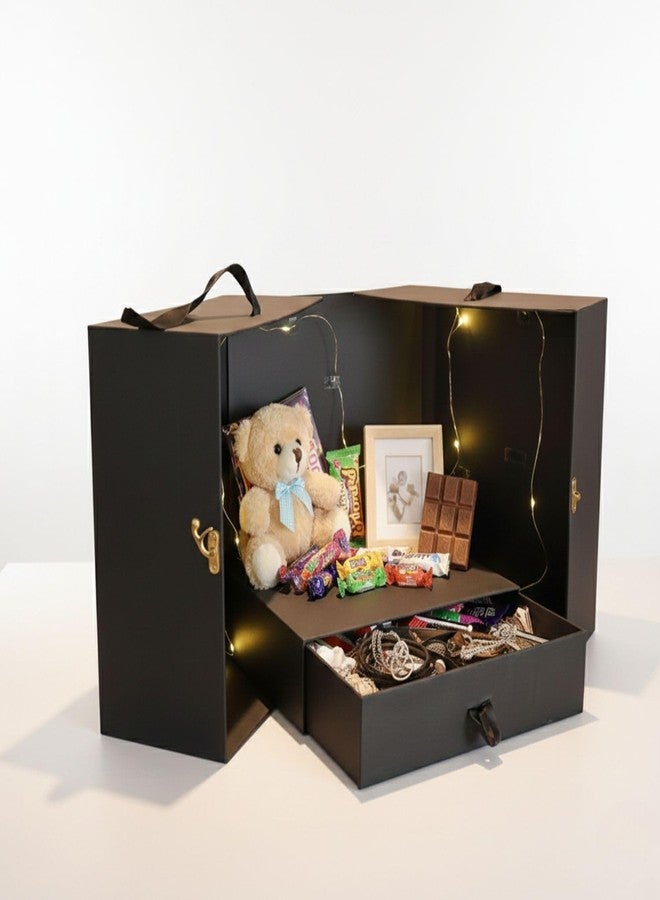 Intactmedia Card Board Surprise Cake Box Gift - Black/Fancy Surprise Cake Box with One Drawer Gift Box with Ribbon | Empty Boxes for Wedding Gift | Anniversary Gift | Corporate Gifting 500g - Image 1